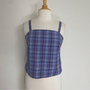 Vintage GAP Purple Blue Plaid Lightweight Cotton Button Boxy Apron Tank Size S